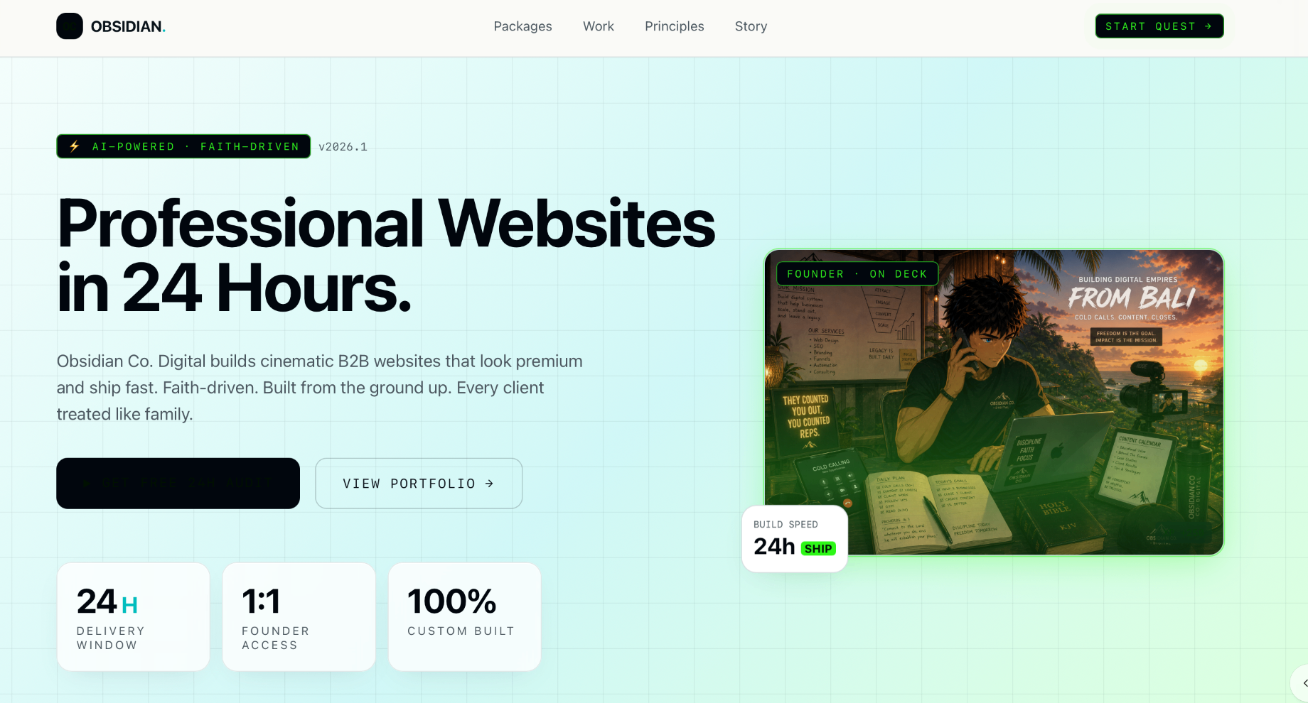 Obsidian Digital hero — Professional Websites in 24 Hours